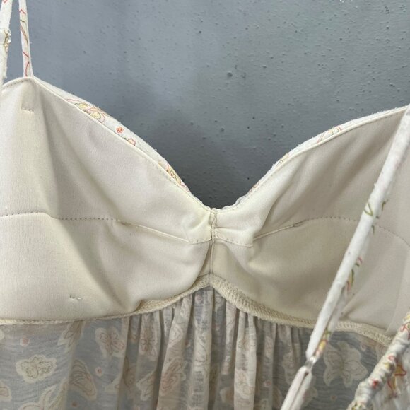 Vintage Y2K No Boundaries Tank Babydoll Top XXL Cream Butterfly Print Padded - Picture 4 of 7